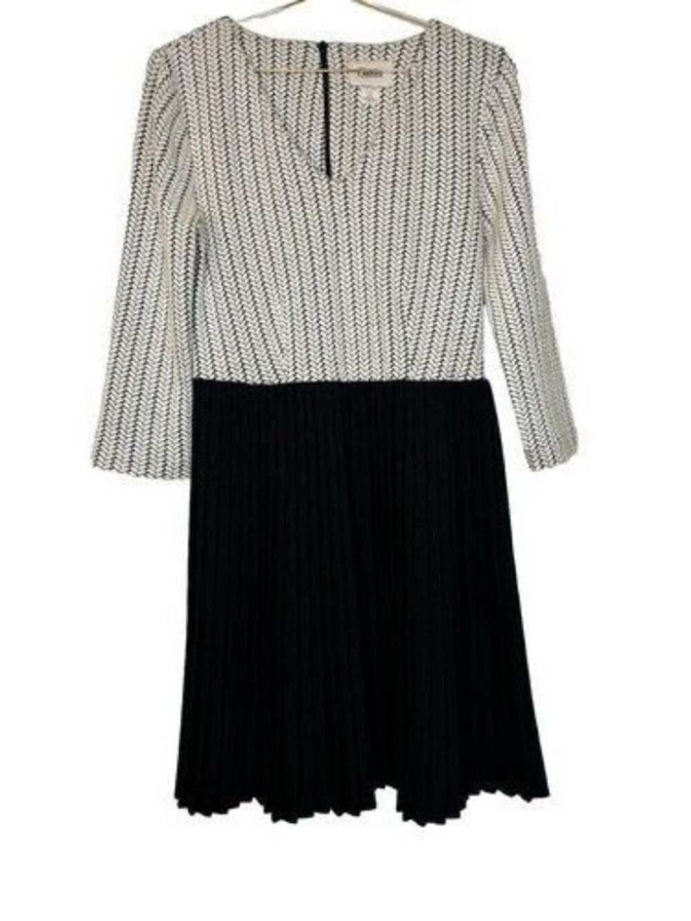 GANNI Anthropologie Jacquard Dress Small Pleated Skirt Herringbone Black White